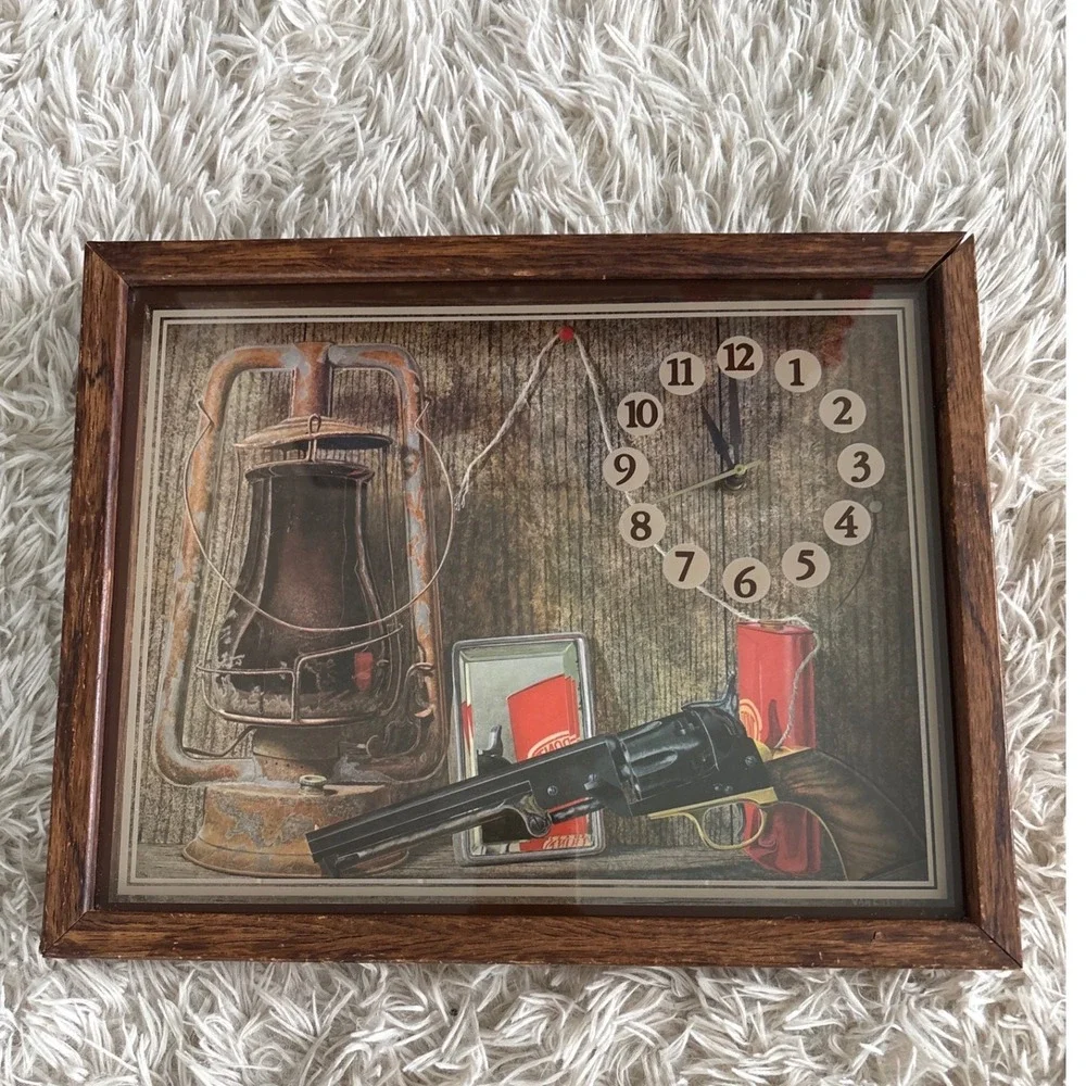 Vintage Shadow Box Intercraft Industries‎ Western Cowboy Scene Framed Clock